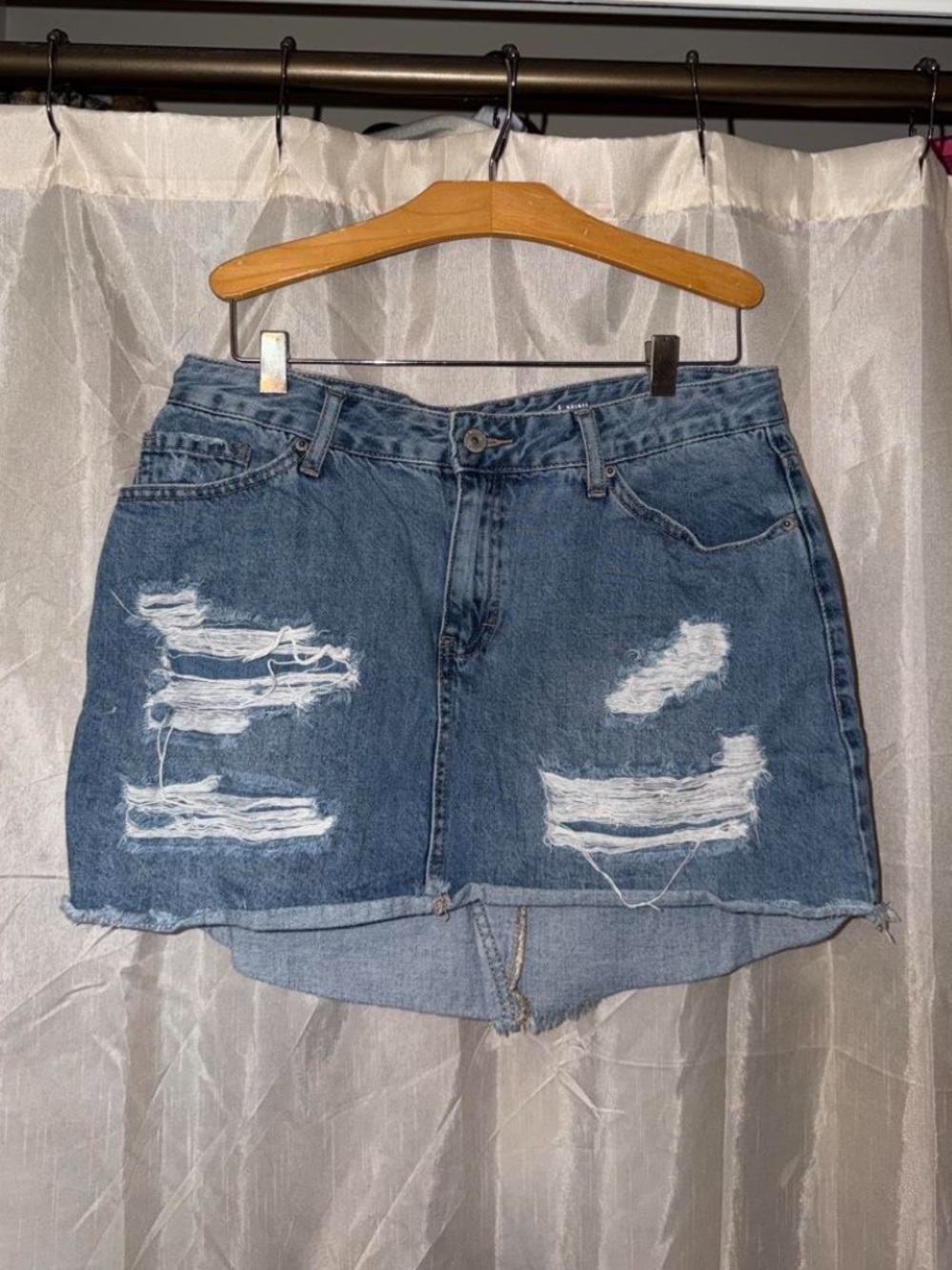 Vanilla Star Blue Distressed Denim Mini Skirt